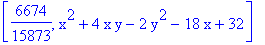 [6674/15873, x^2+4*x*y-2*y^2-18*x+32]